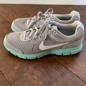 Grey and Mint Nike Lunarlon Athletic Shoes